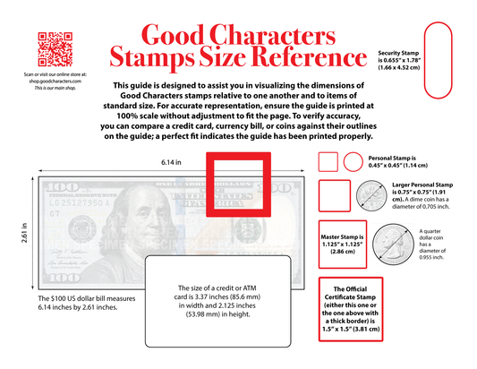 Good Characters Stamp Size Reference